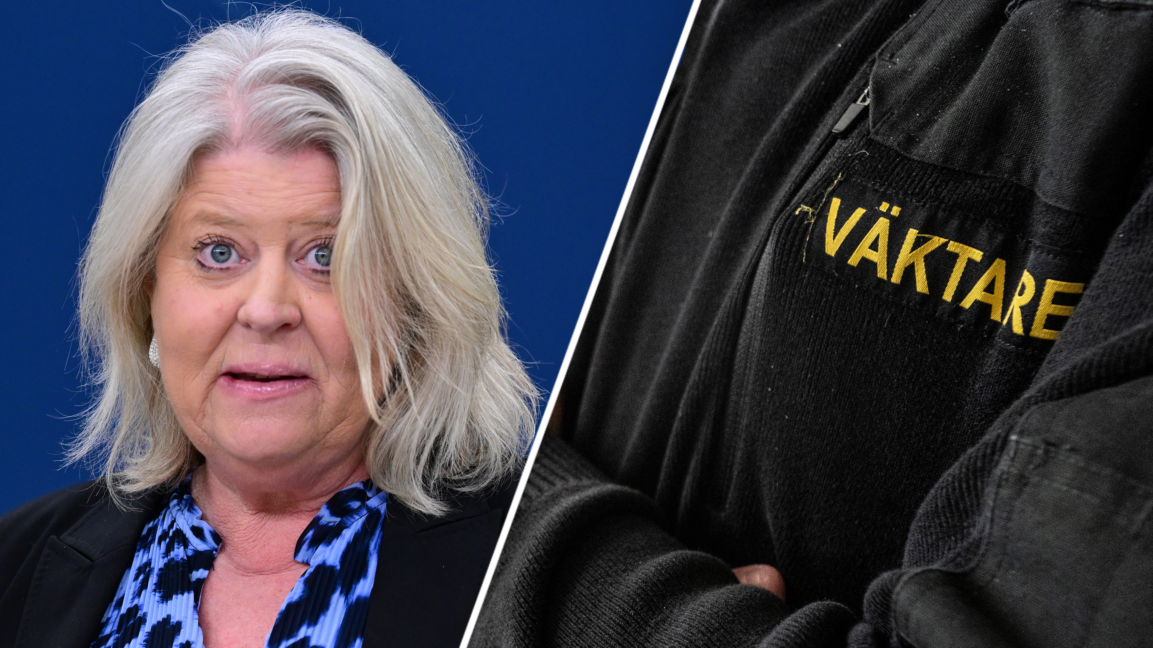 Foto på socialminister Camilla Walterson-Grenvall och säkerhetspersonal.