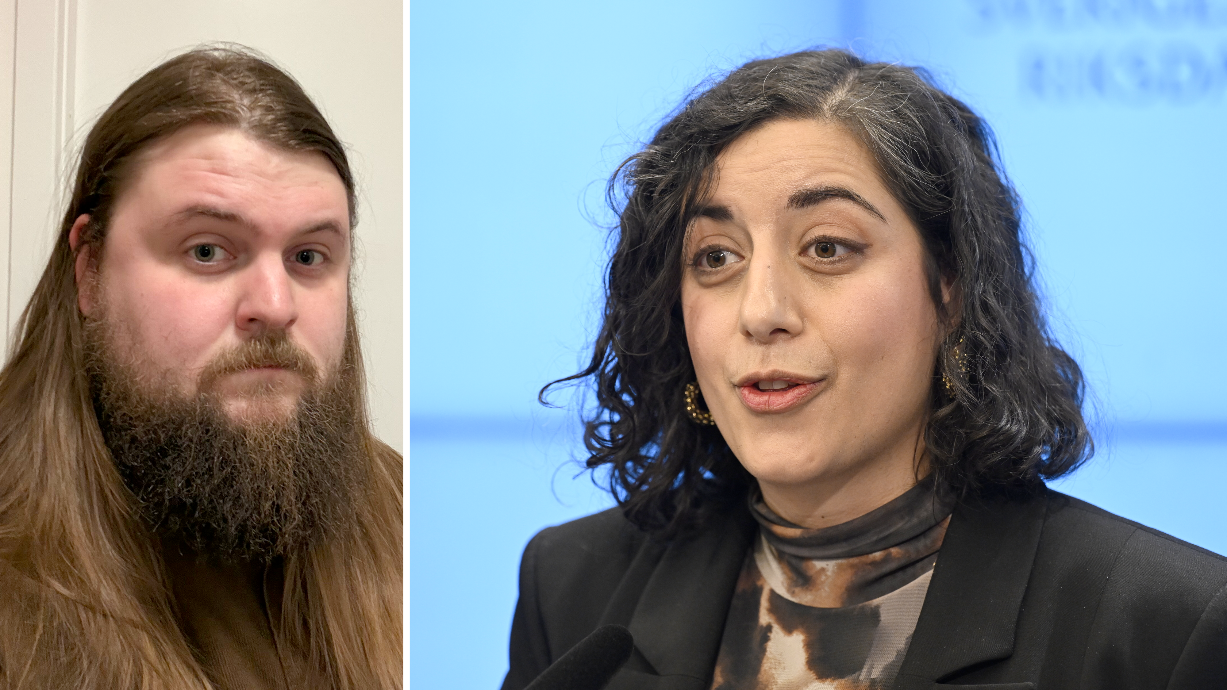 Bildmontage med foton på elevassistenten Sebastian From och utbildningsminister Simona Mohamsson.