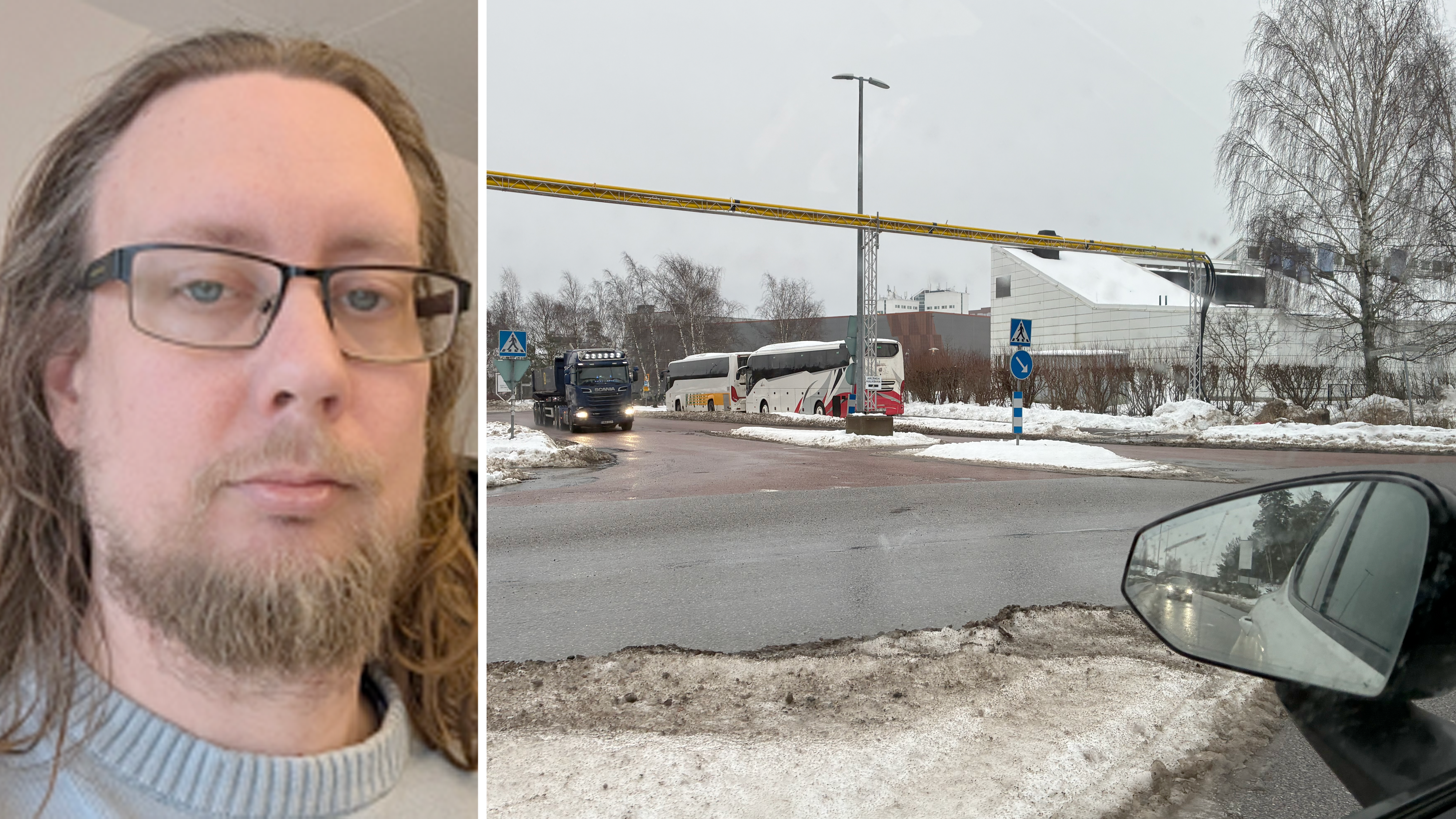 Delad bild med ett foto på Nick Fortgens invid en bild på Teslas olagliga kabeldragning.