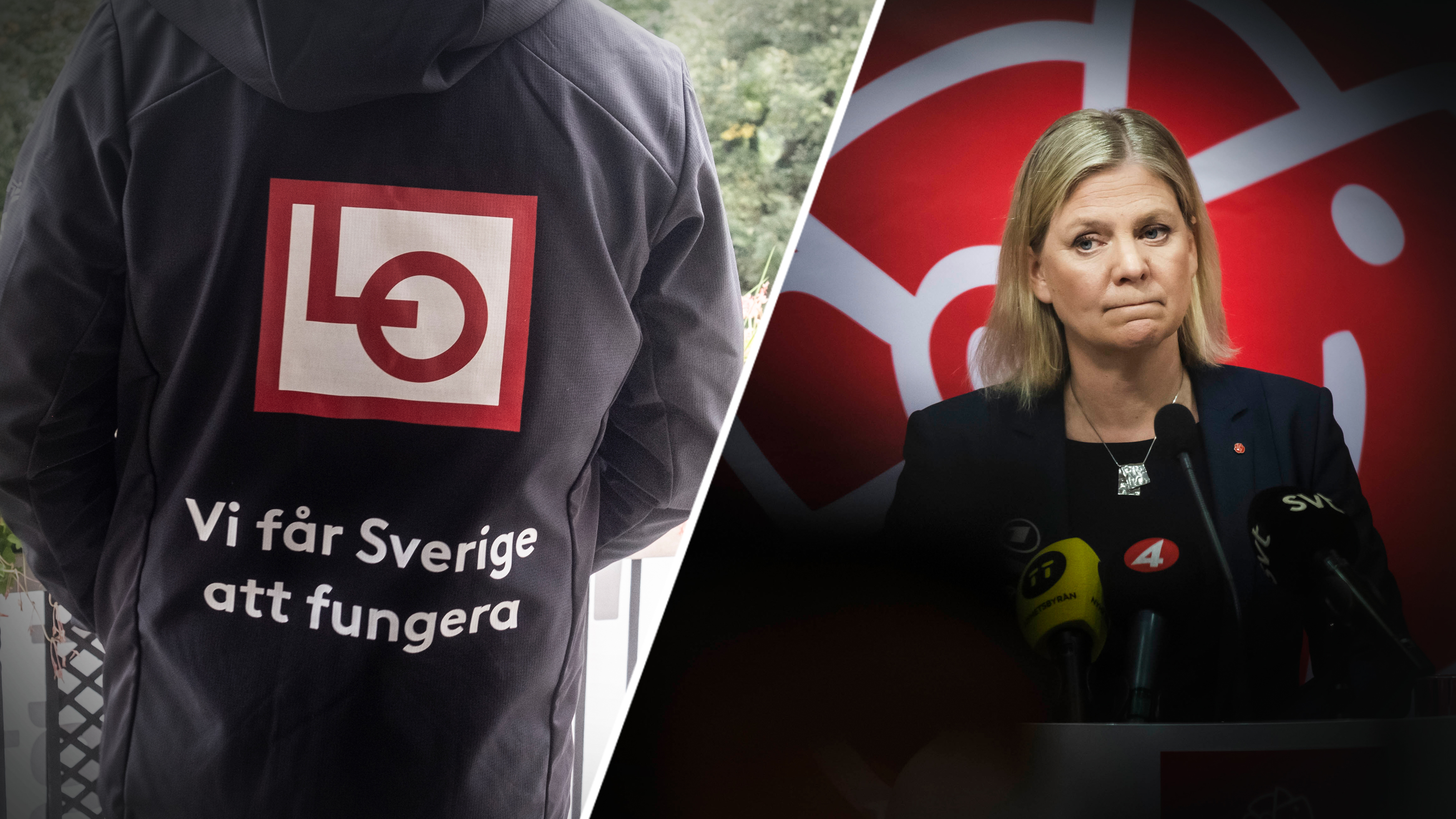 Han delade en bild på en person klädd i en kavaj med LO-loggan och texten 