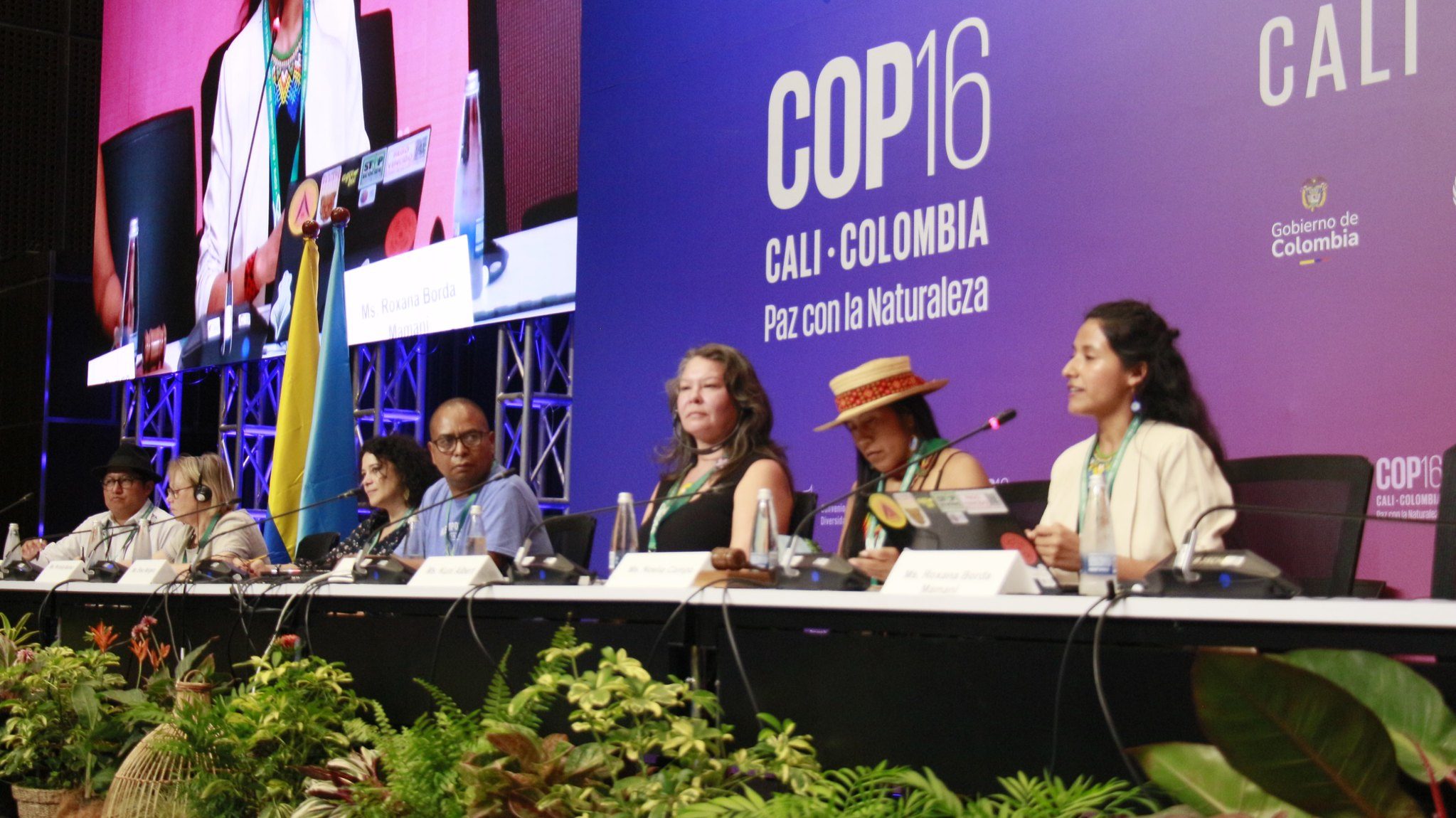 Män och kvinnor i panel på konferens.