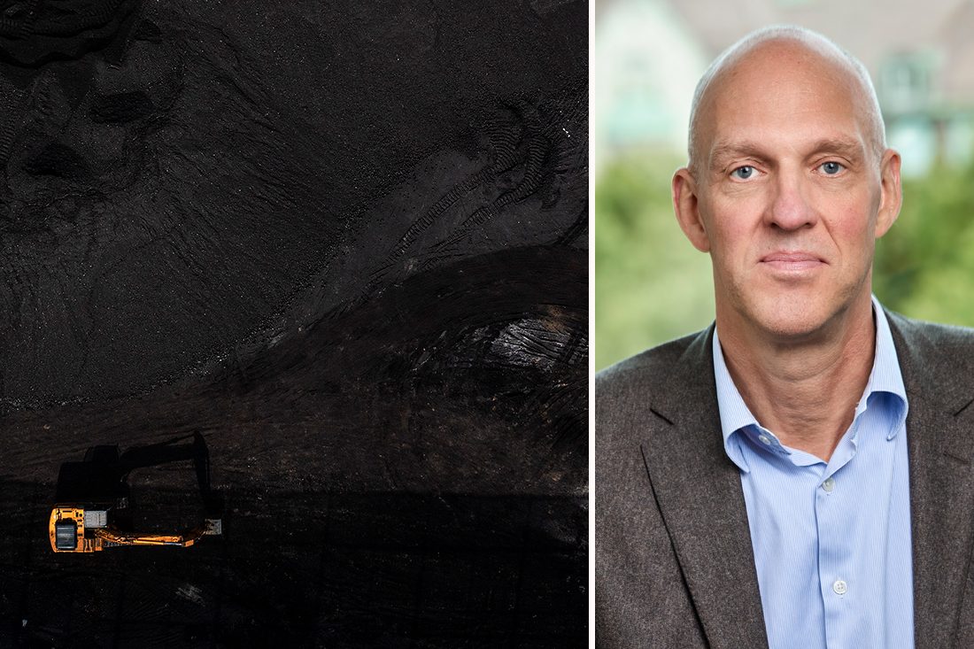 Kolgruva och man i kostym.