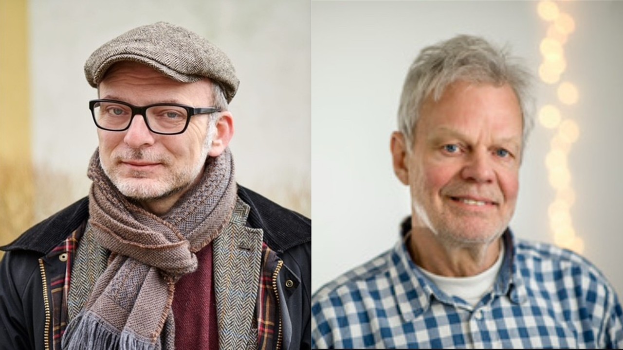 Två män, en i keps och en i rutig skjorta.