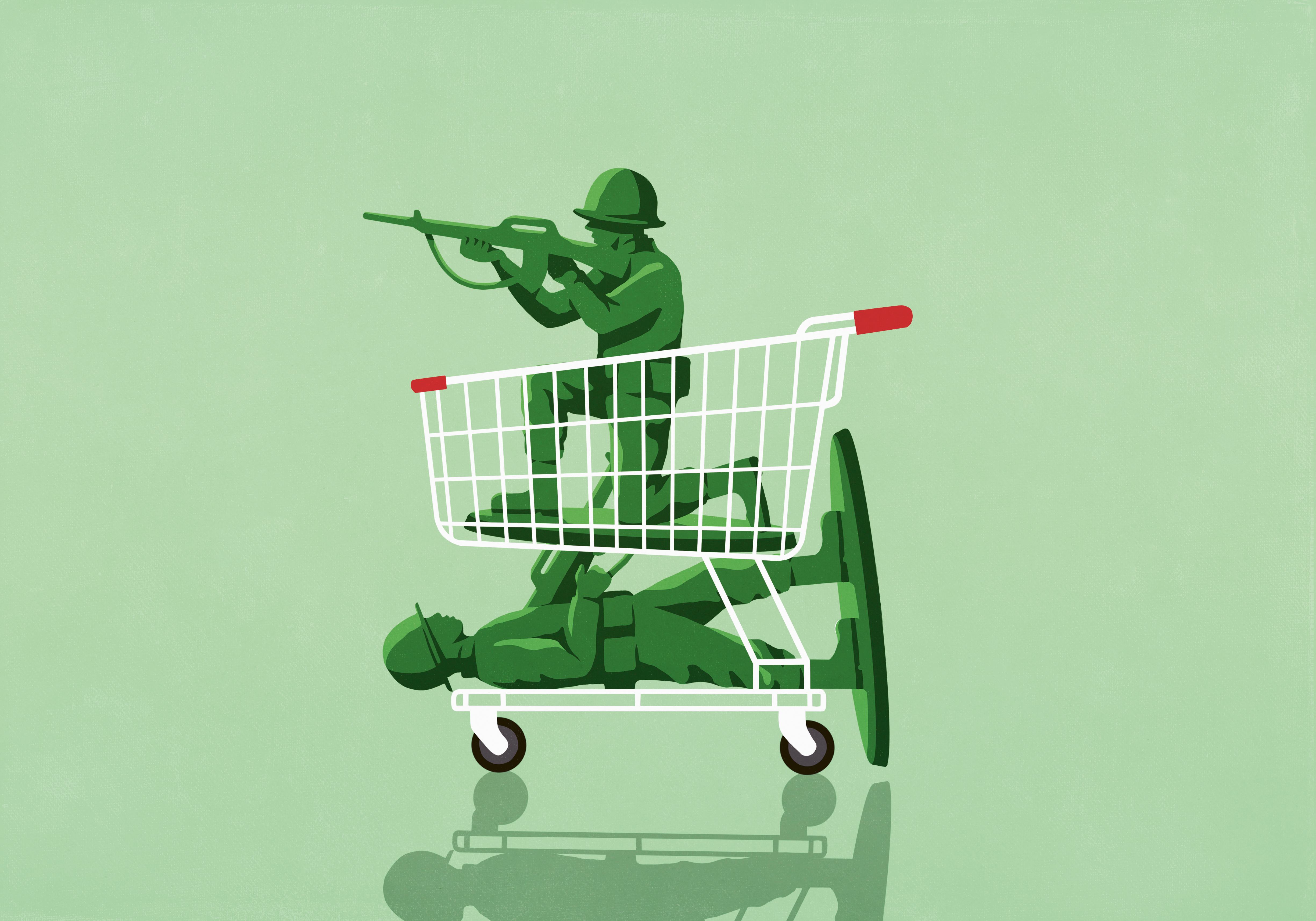 Illustration med militär i varuvagn.