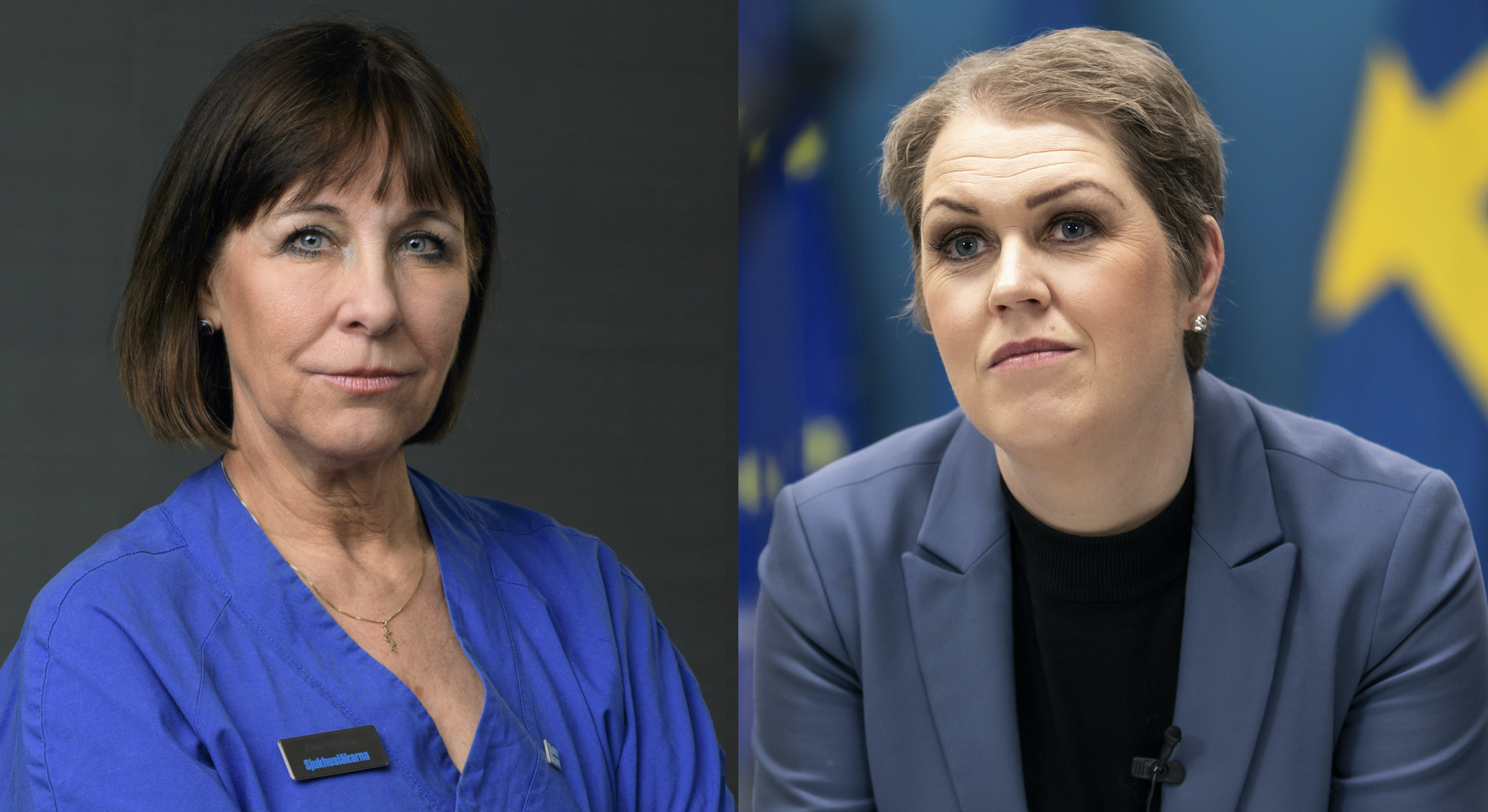 Sjukhusläkarnas ordförande Karin Båtelson och socialminister Lena Hallengren (S).