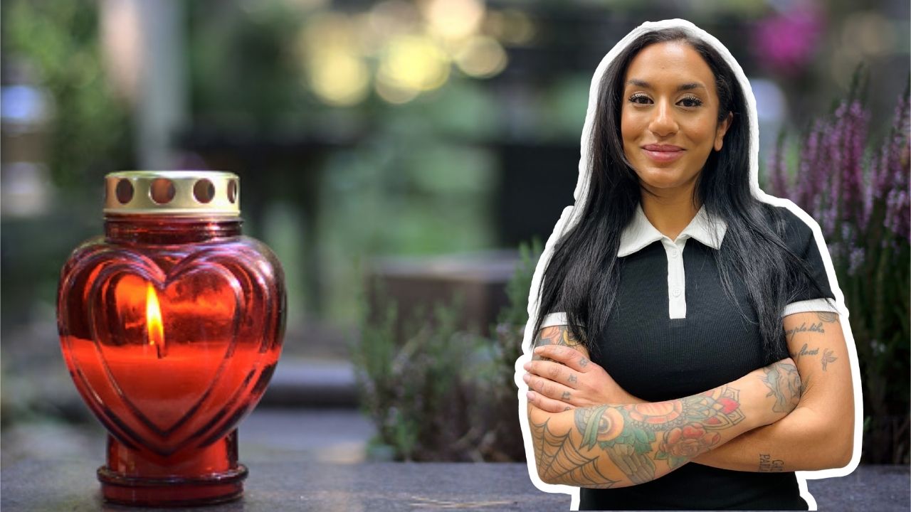 Porträttbild på Samt Selman med en bakgrundsbild på ett kyrkogårdsljus.