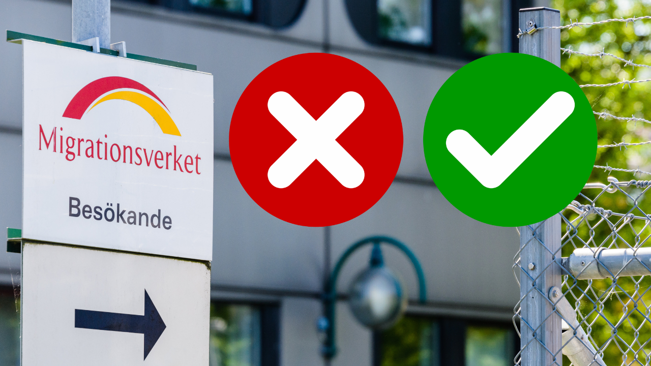 Migrationsverket med symboler med bock och kryss.