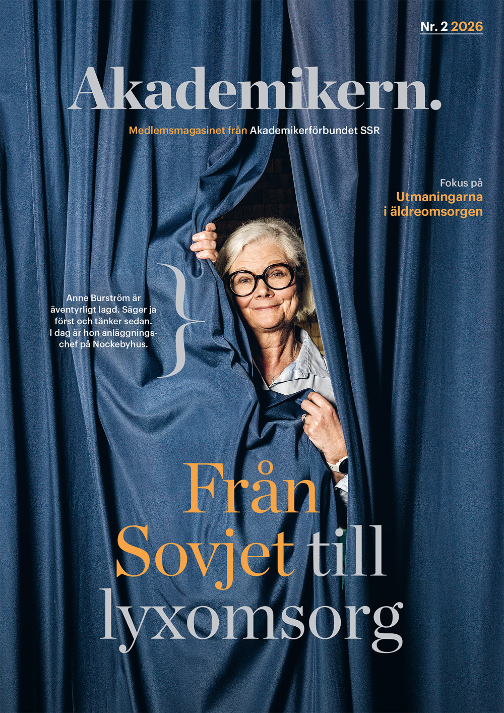 Porträtt av Anne Burström på omslaget av Akademikern nummer 2.