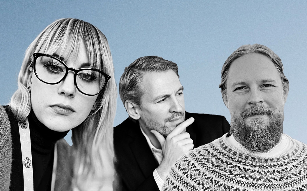 Montagebild på Anna Wicik-Pracharczyk, Stefan Fjellklang, Bo Buhrman i halvfigurer mot en ljusblå bakgrund.