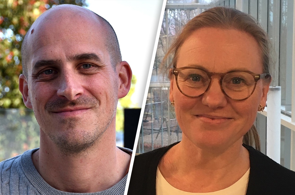 Montagebild på socialsekreteraren Johan Assarsson till vänster och enhetschefen Sara Pettersson till höger.