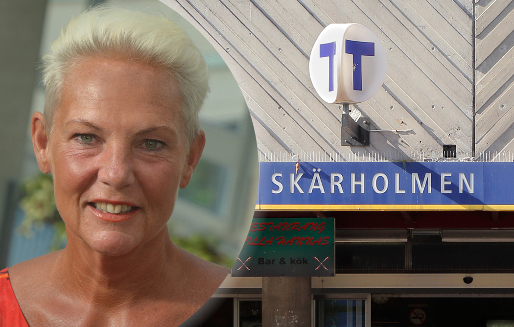 Montage bild där Lisa Kinnari, stadsdelsdirektör i Skärholmen, syns i en halvcirkel till vänster och en bild på Skärholmens tunnelbana syns till höger.