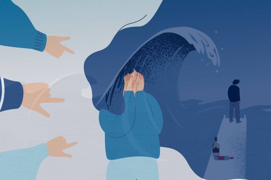 Illustrationer på personer som känner skam.