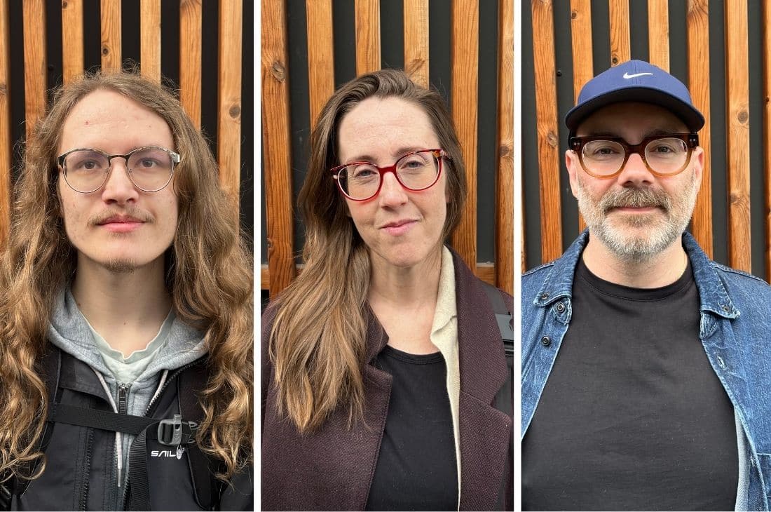 Tre porträttbilder på tre personer som svarat på en enkät om varför de studerar till socionomer.
