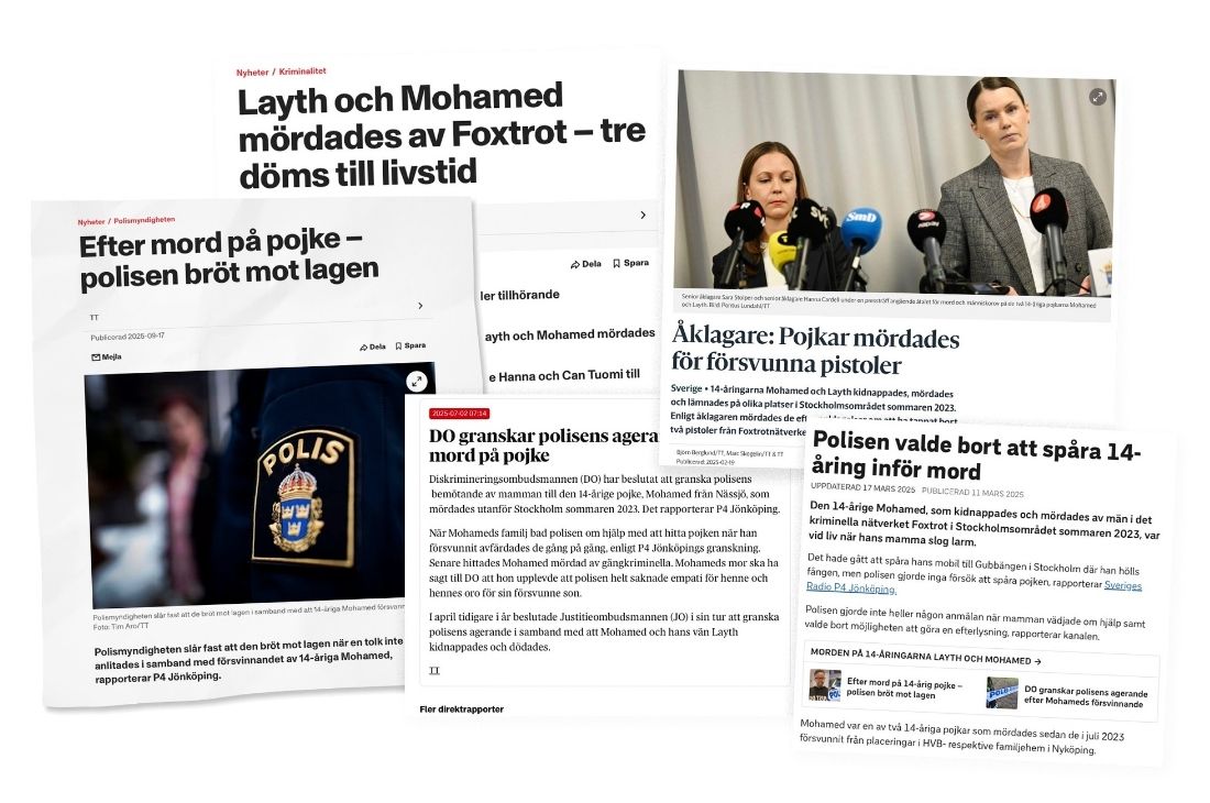 Kollage med nyhetsutklipp