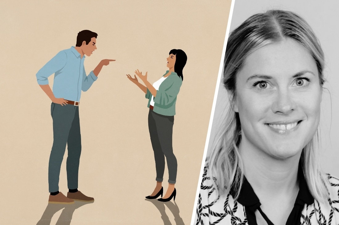 Gabriella Alner Knutsson och en illustration på bråkande vuxna.