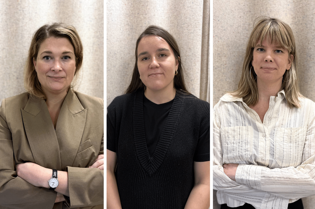 Porträttbilder på Emma Wennerström, Lisa Aspengren och Karin Henriksson på Barnrättsbyrån.