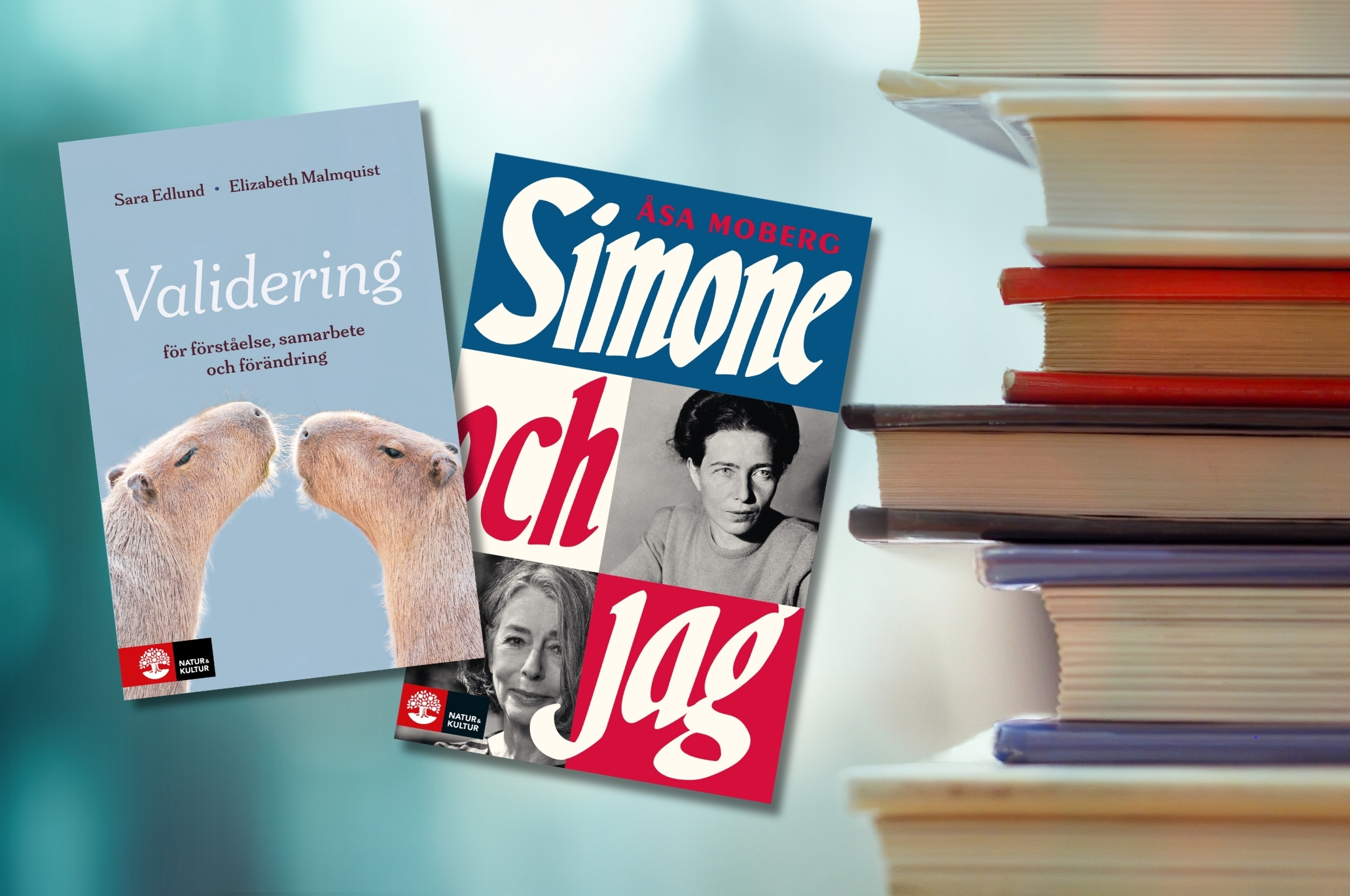 Bokomslagen till böckerna Simone och jag och Validering.