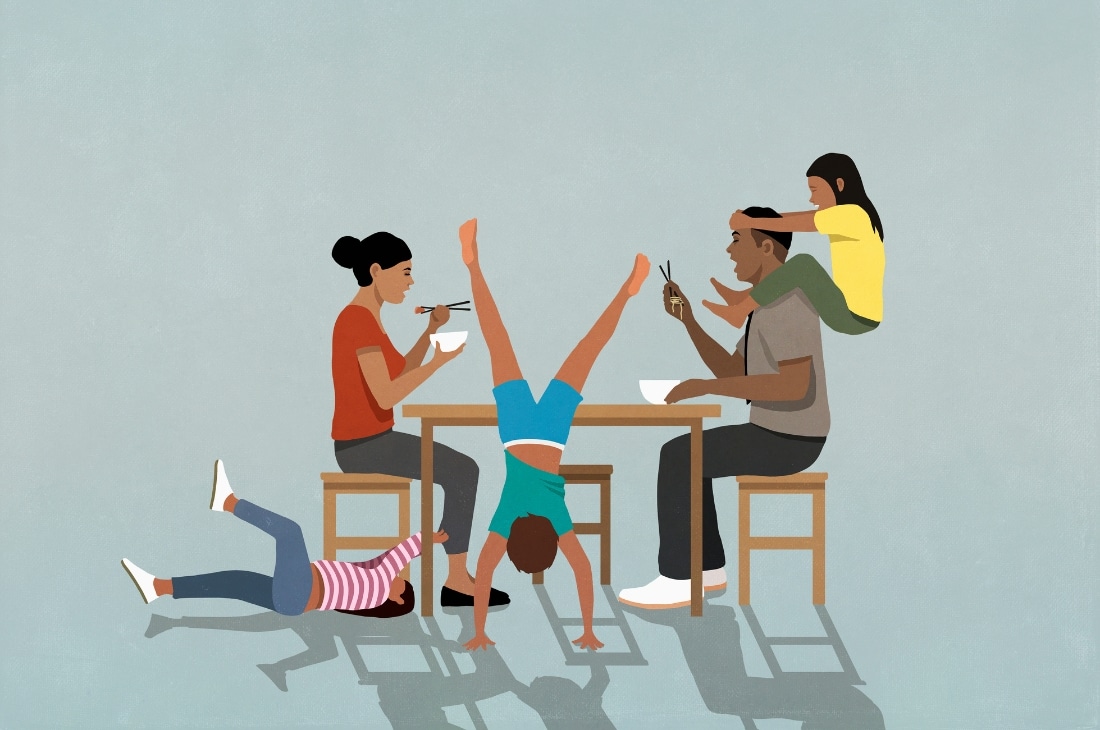 Illustration på familj till artikeln om boendestöd.