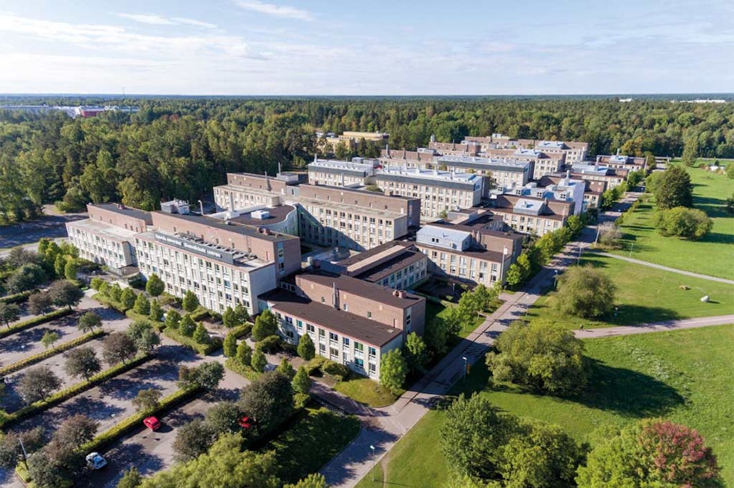 Flygbild över Biomedicinskt centrum, Uppsala universitet.