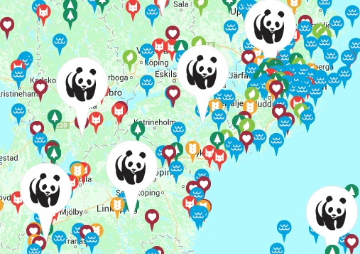 WWF har nu markerat de vinnande Svenska pärlorna på sin karta.
