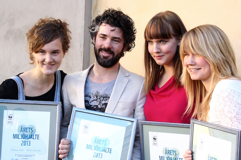 Arets miljöhjältar 2013 - från vänster Olivia Linander, Philipp Olsmeyer, Clara Lidström och Johanna Lakso. Foto: Ola Jennersten