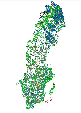 Så här ser Sveriges skyddade natur ut enligt Naturvårdsverket. Deras interaktiva karta hittar du här.