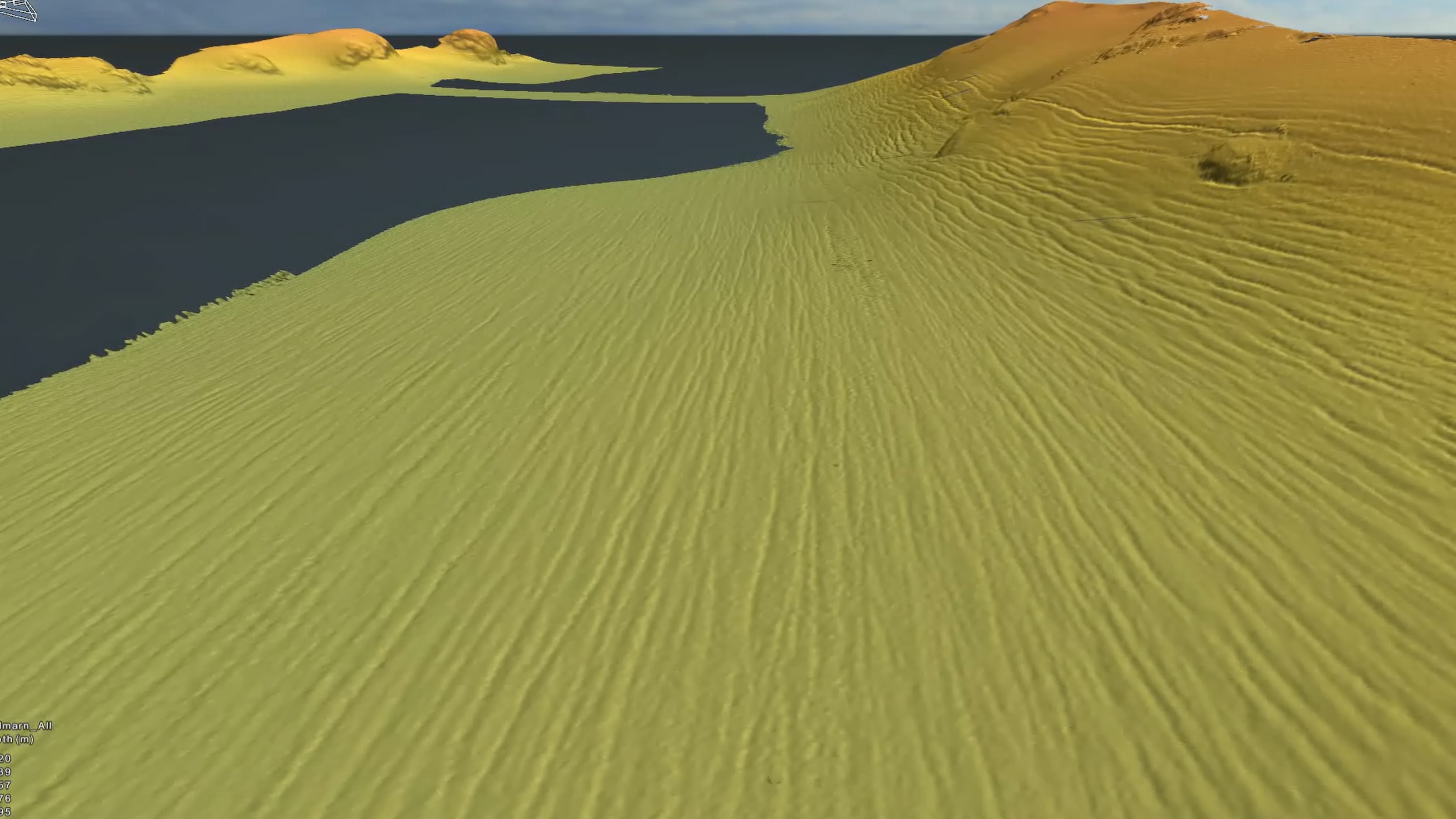 Deep Sea Reporters grafik som visar den skrapade botten i fjorden.