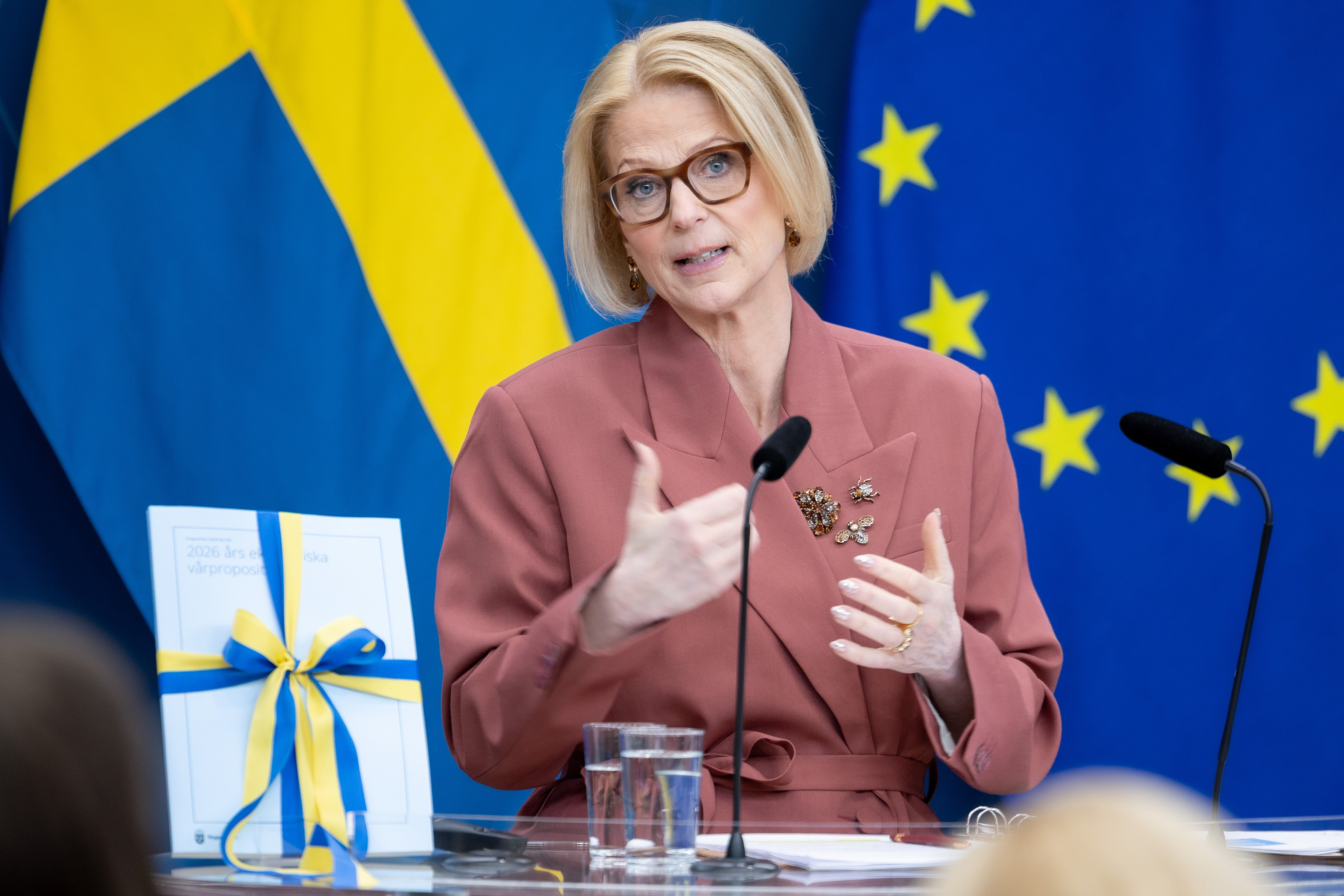 Finansminister Elisabeth Svantesson presenterar vårbudgeten 2026.